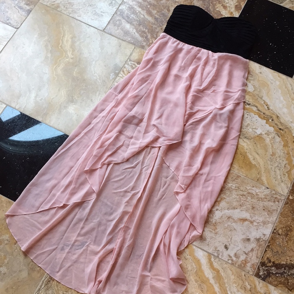 Love Culture strapless mini hilo blush train sheer